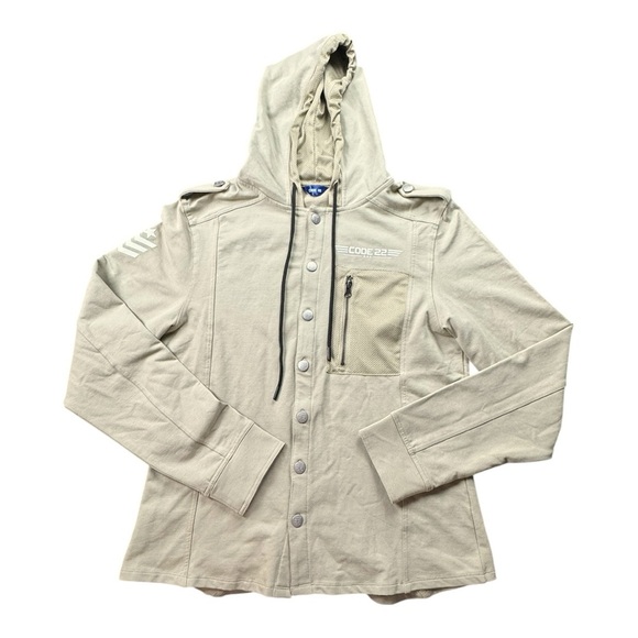 NWOT Code 22 Khaki Military Style Hooded Jacket Size L - Picture 1 of 7